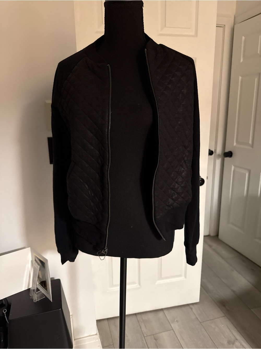Express Black Quilted Bomber Jacket
